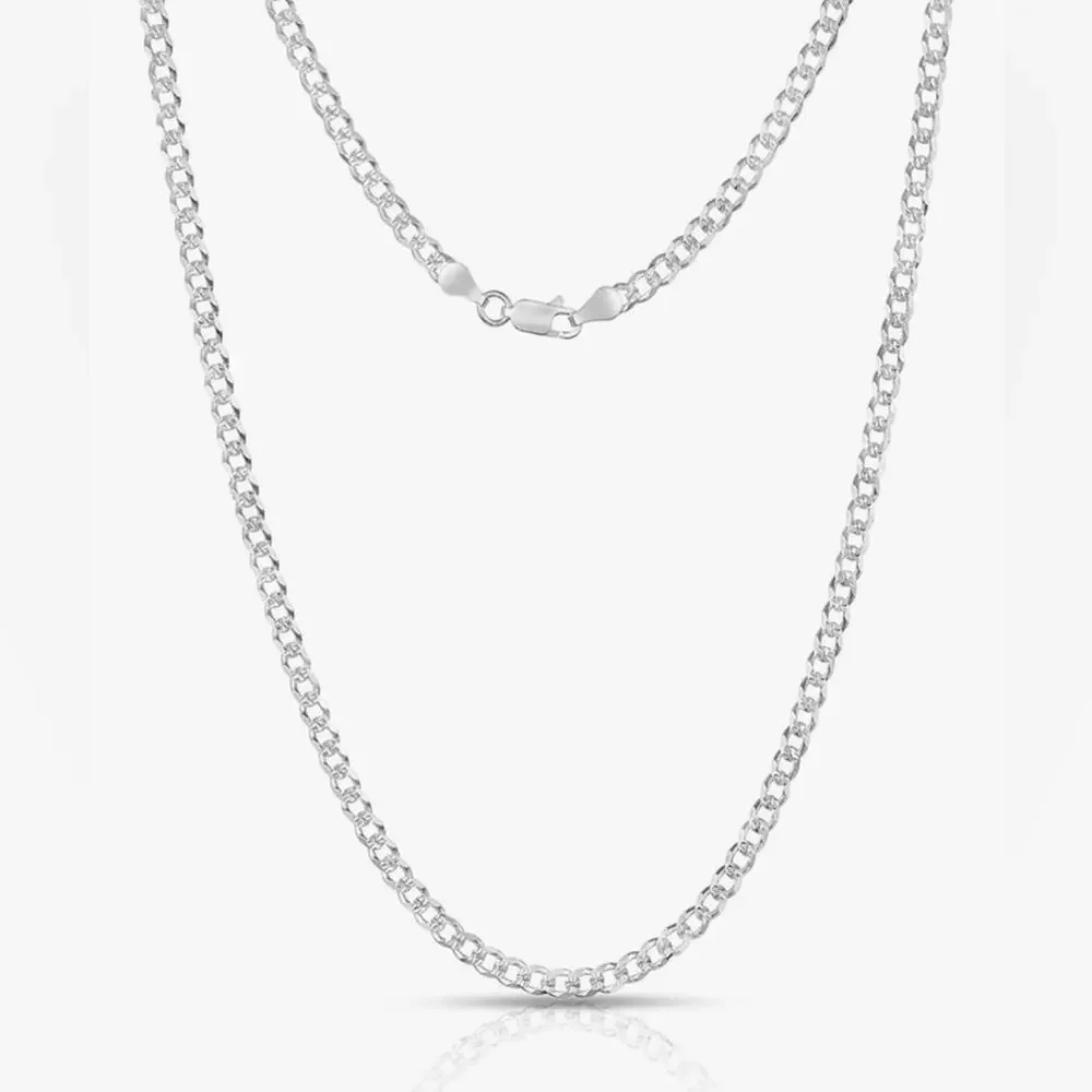 NEW NYC STERLING .925 Solid Silver 18” Chain Cuban Link Diamond Cut Necklace